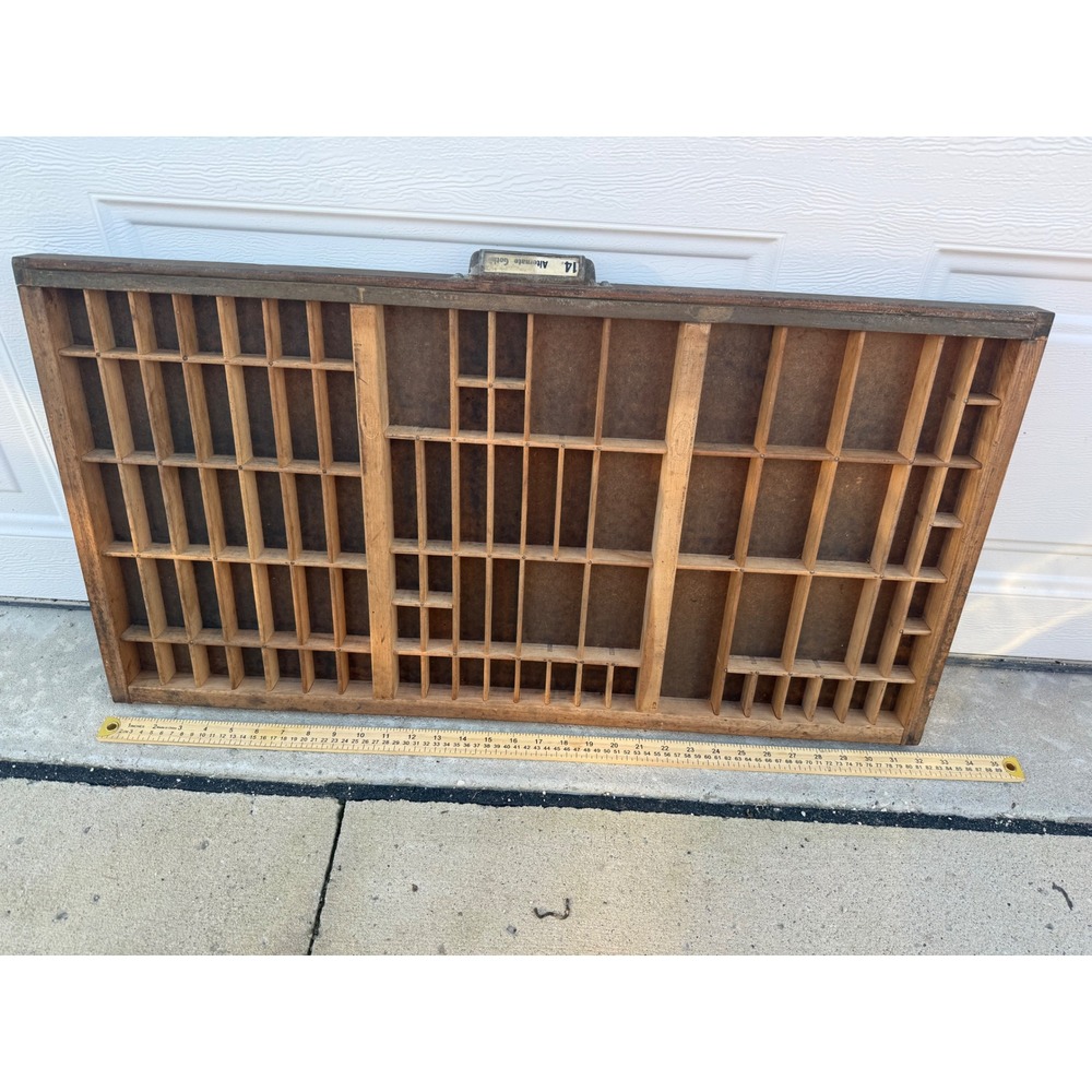 Vintage Wood Printers Drawer Letterpress Tray Shadow Box Wall Decor 32 Inch